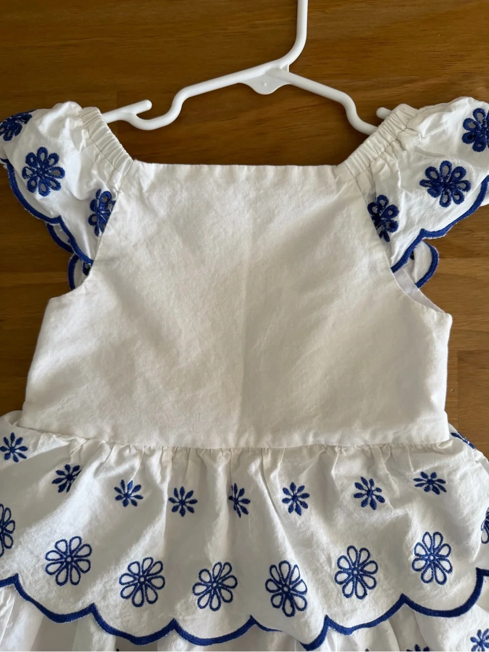 White & Blue Embroidered Ruffle Kids Dress Size 4T
